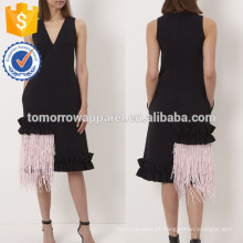 Nova Moda Preto Sem Mangas Com Decote Em V Vestido Com Resumo Fringed Hem Fabricação Atacado Moda Feminina Vestuário (TA5240D)